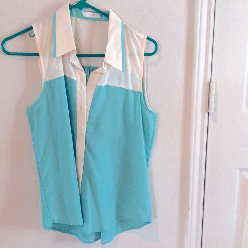 Teal Blue and White Cream Sleeveless top